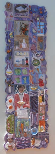 Pannello decorativo eseguito in ceramica e mosaico e donato al Centro Prov. Formazione Professionale Castelfusano (giugno 2014) .